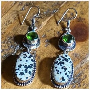 Dalmatian Jasper and Peridot Earrings